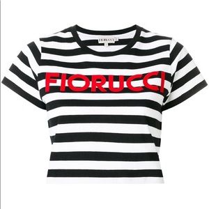 Fiorucci Black and White striped crop tee shirt